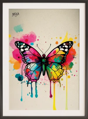 Colorful vibrant butterfly with dripping watercolor splashes – A4 printable