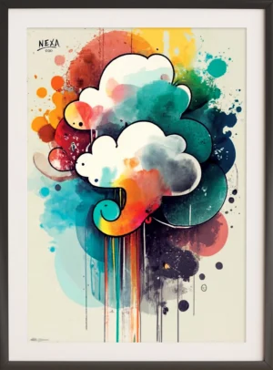 Abstract colorful clouds with vibrant watercolor splashes – A4 printable