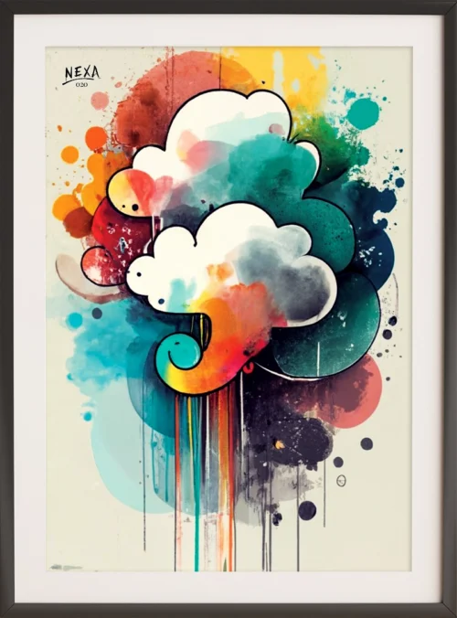 Abstract colorful clouds with vibrant watercolor splashes – A4 printable