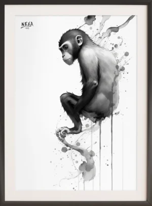 Realistic black and white colobus monkey sitting with watercolor splash – A4 printable