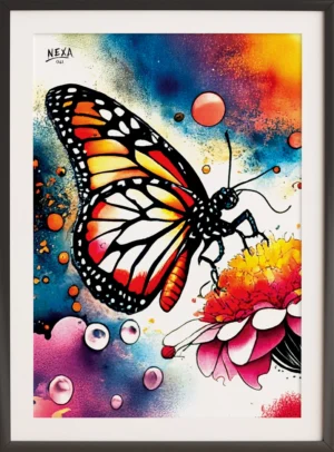 Vibrant monarch butterfly with orange and black wings and colorful background – A4 printable