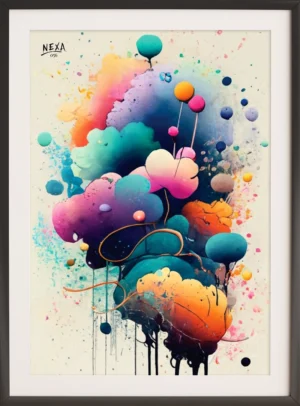 Colorful abstract clouds with vibrant watercolor splashes – A4 printable