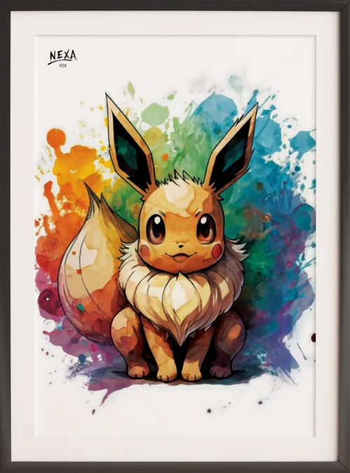 Adorable fluffy creature with bright eyes and colorful watercolor background – A4 printable