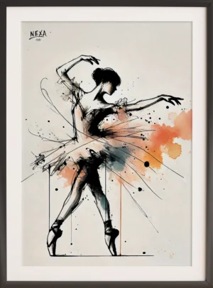 Elegant ballerina silhouette with soft watercolor accents – A4 printable