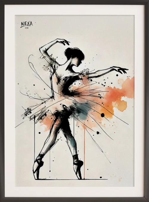 Elegant ballerina silhouette with soft watercolor accents – A4 printable