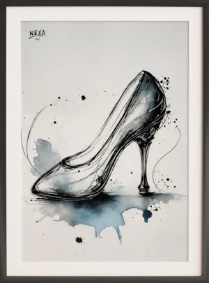 Glass high heel shoe with ink and watercolor details – A4 printable