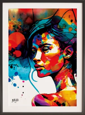 Colorful abstract portrait of a woman with intense expression – A4 printable