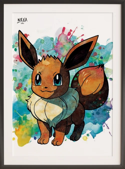 Cute fluffy creature with bright eyes and colorful watercolor background – A4 printable