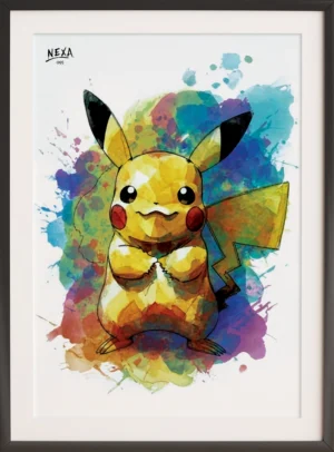 Cute electric creature with yellow fur and colorful watercolor background – A4 printable