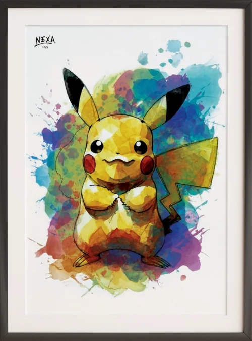 Cute electric creature with yellow fur and colorful watercolor background – A4 printable