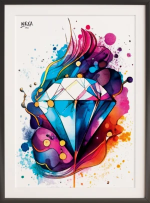 Bright and colorful diamond with abstract watercolor background – A4 printable