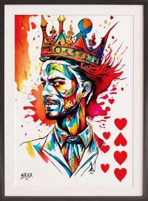 Modern card-inspired depiction of the King of Hearts with vivid colors and bold lines – A4 vertical printable design