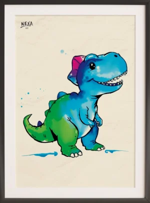 Cute blue and green dinosaur with friendly expression – A4 printable