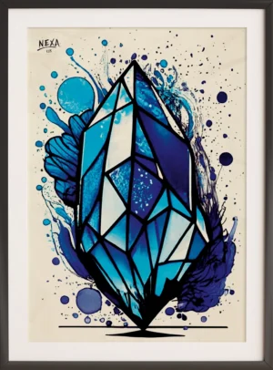 Lapis Lazuli gemstone ink sketch with vibrant blue watercolor splashes – A4 printable art
