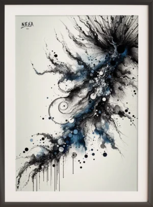 Abstract celestial surge with ink splashes and watercolor accents – A4 printable art