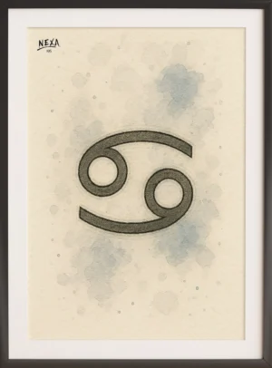 Astrological sign Cancer with soft blue watercolor background – A4 printable illustration