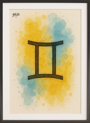 Gemini zodiac symbol on vibrant watercolor background – A4 printable