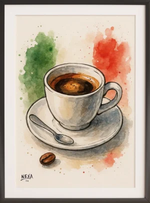 Watercolor espresso cup with Italian flag colors in the background – A4 printable