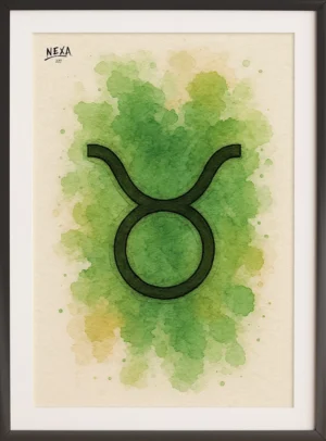 Taurus zodiac sign centered on green watercolor background – A4 printable