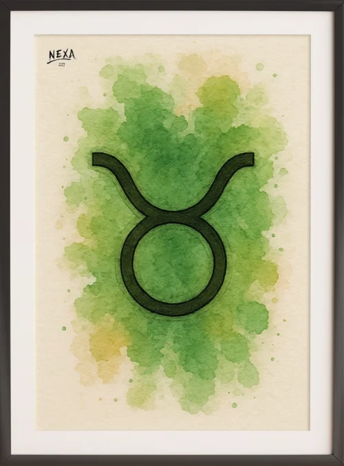 Taurus zodiac sign centered on green watercolor background – A4 printable