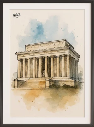 Sketch-style watercolor of the Lincoln Memorial in Washington D.C. – A4 printable