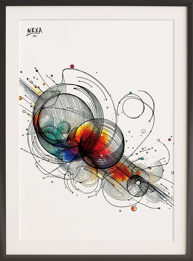 Colorful abstract ink composition with geometric curves and bold flowing lines – A4 printable